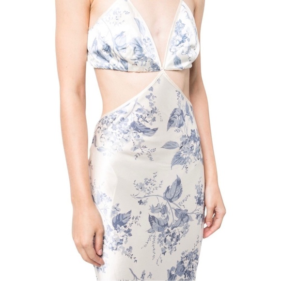 NWT REFORMATION Poppies Cutout Silk White Blue Floral Maxi Dress Sz 12 - Picture 4 of 6